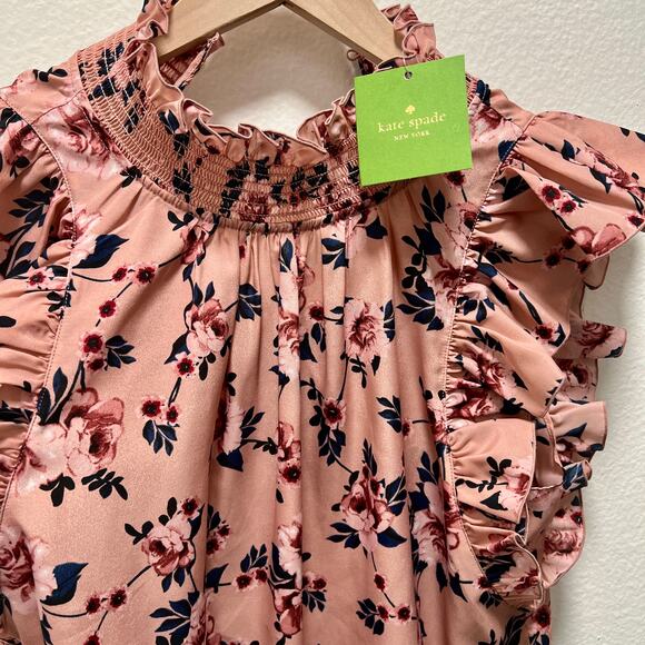 $248 KATE SPADE NWT Pink & Navy Blue Floral Ruffle Blouse Top – Small - Picture 8 of 13